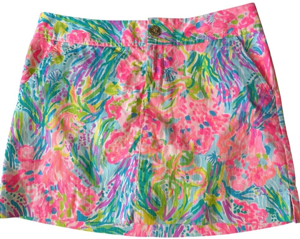 LILLY PULITZER SIZE 4 PINK TROPICAL FLORAL COTTON SKORT PREPPY RESORT GOLF